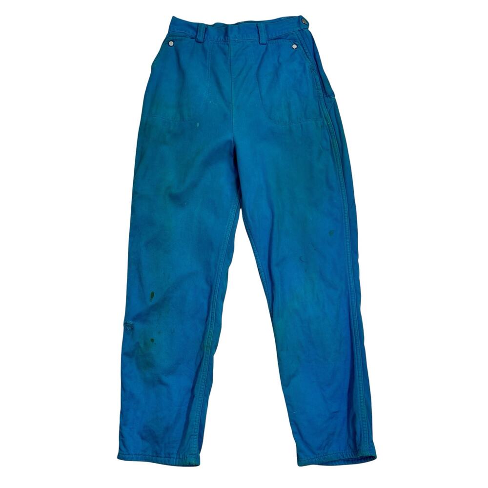 Vintage 1950s Turquoise Jeans Flannel Lined High Waisted Denim Work Pants As Is